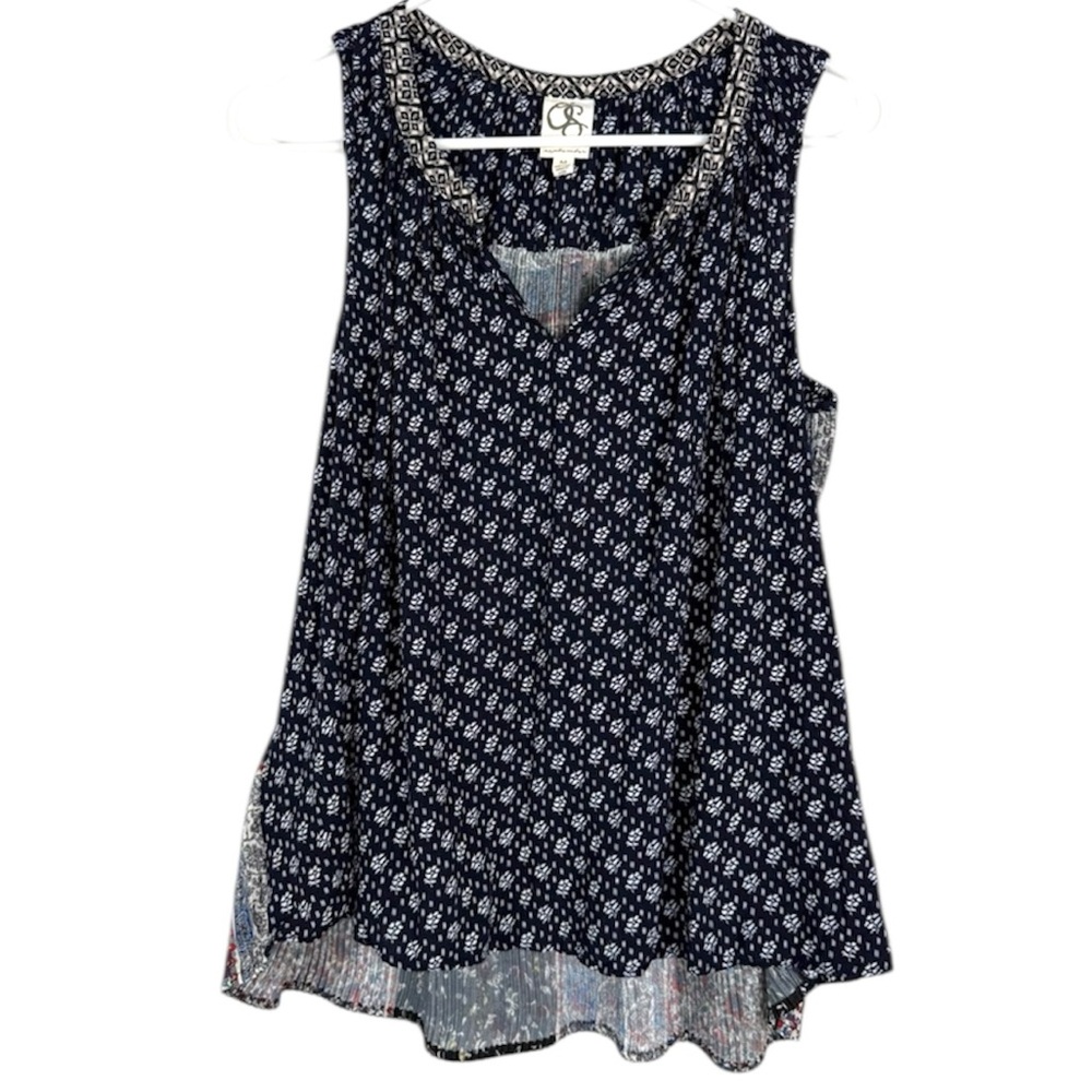 Anthropologie One September Floral Sleeveless Blouse Top Pleated Back Sz Medium